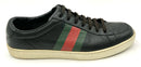 GUCCI Black Leather Green Red Stripe Sneakers 8 AS IS