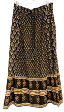 LOUISE MISHA Black/Toffee Floral Drawstring Waist Maxi Skirt