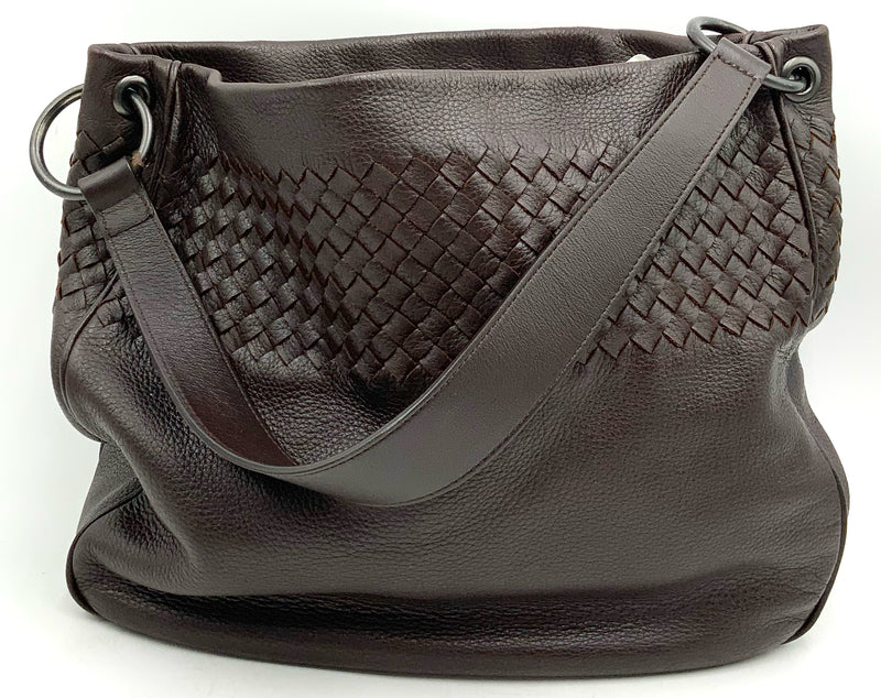 BOTTEGA VENETA Brown Intreciato Woven Leather Hobo Bag