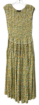J CREW Green Yellow Smocked Waist Top Cap Slv Dress