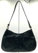 BRAHMIN Black Croc Emboss Leather "Cayson" Shoulder Bag
