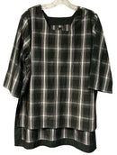 GERSHON BRAM Black/White Plaid Square Neck Hi/Lo Top
