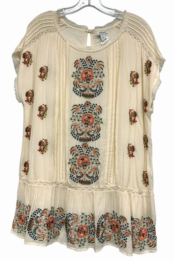 SUNDANCE Cream w/Multi Floral Embroid S/S Dress