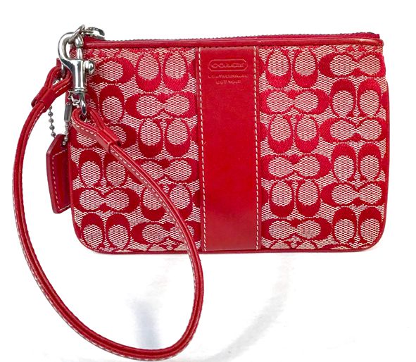 COACH Vintage Red Leather Signature Print Wristlet