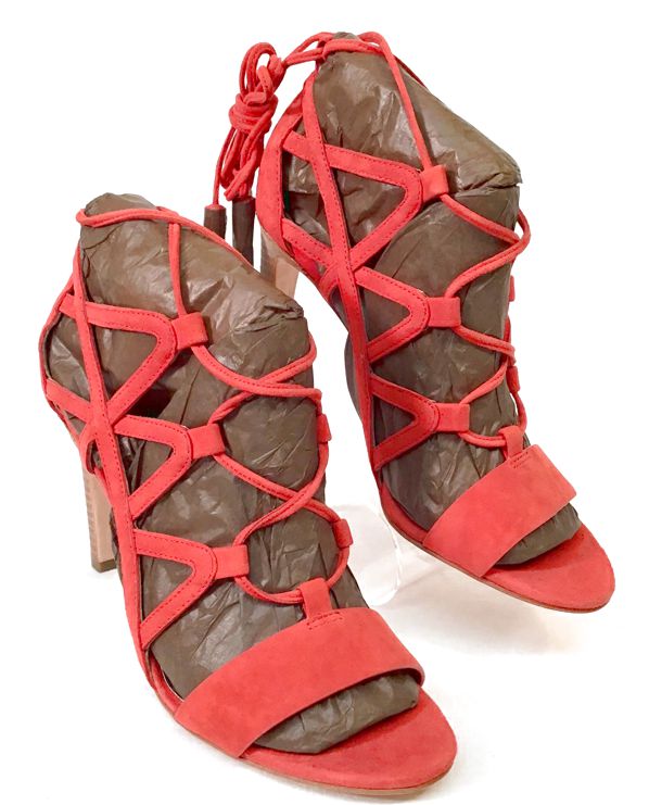 ELIE TAHARI Red Suede Ankle Wrap H/H Sandals 7