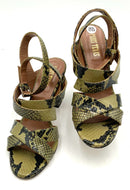 PARIS TEXAS Green Black Snake Print Ankle Wrap Sandals 38.5