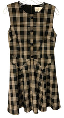 FLORA BEA Black/Brown Plaid Fit and Flare S/L Dress