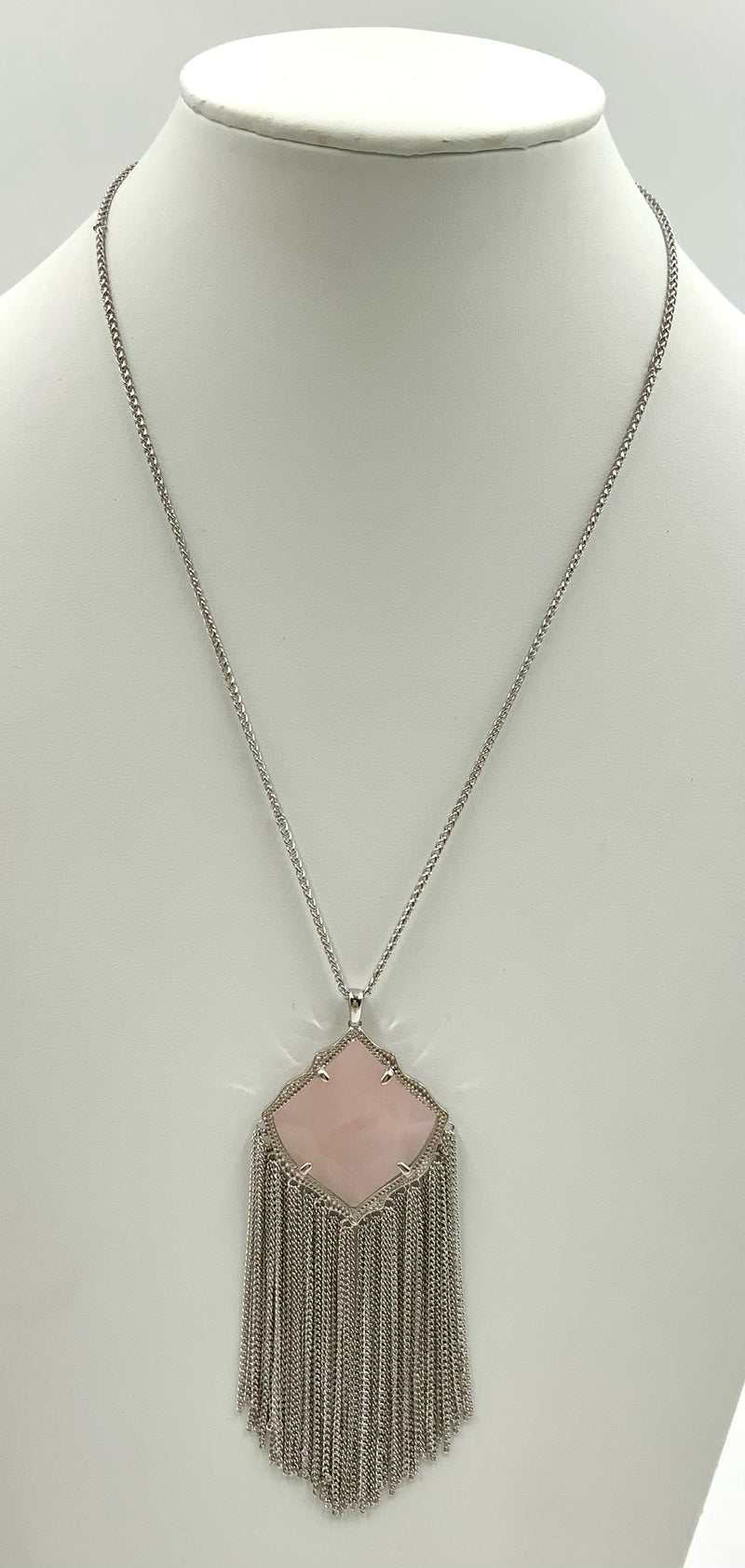 KENDRA SCOTT Silvertone Rose Quartz Fringed Kingston Necklace