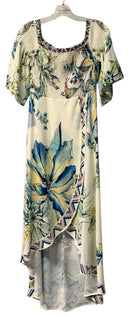FAB'RIK Cream/Blue/Yellow Floral Smocked Bodice Hi/Lo S/S Dress