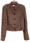 CAROLINA HERRERA Plum Cream Wool Geometric Square Jacket & Skirt, 2pcs