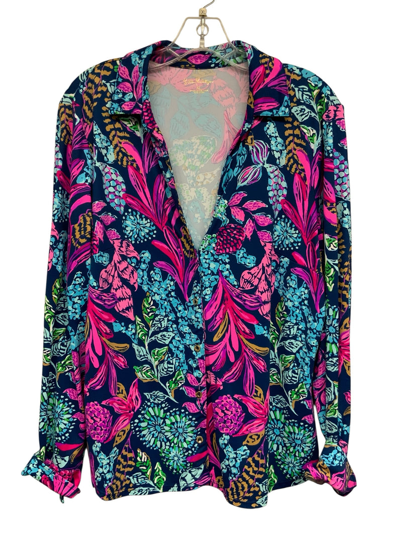 LILLY PULITZER Aegean Navy Calypso Coast "Marlena" L/S B/D Top