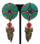 Silver Tone Tibetan Turquoise & Glass Clip-On Earrings