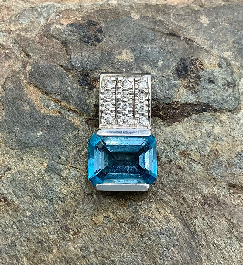 14kt Gold, Diamond & Blue Topaz Slide Pendant