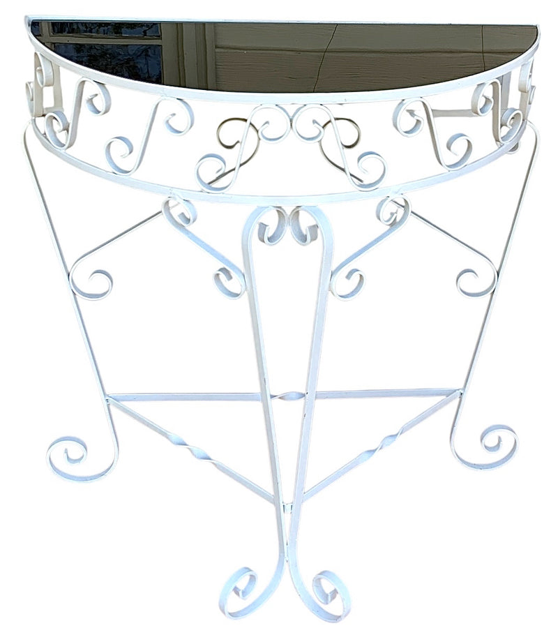 Metal Demilune Table With Amethyst Glass Top