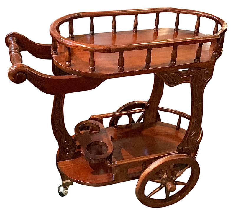 Wood Bar Cart With Carved Accents