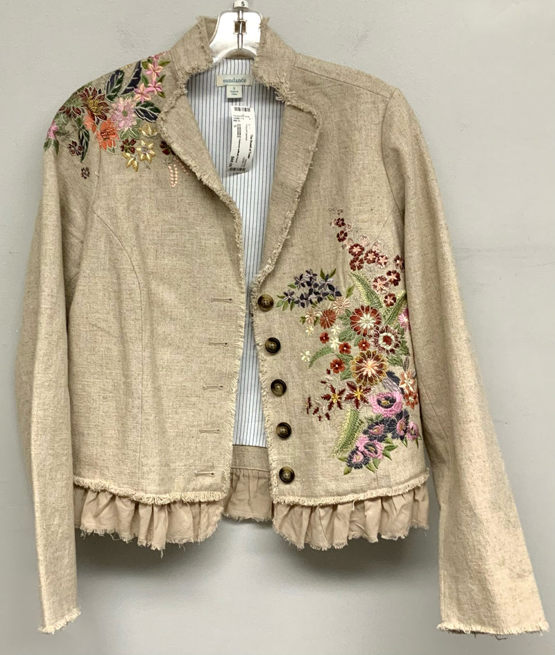 SUNDANCE Oatmeal w/Multi Floral Embroid & Ruffle Hem "Daydreams" Blazer
