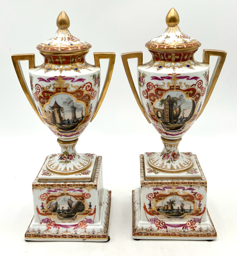 Pair of Antique Royal Vienna Porcelain Urns