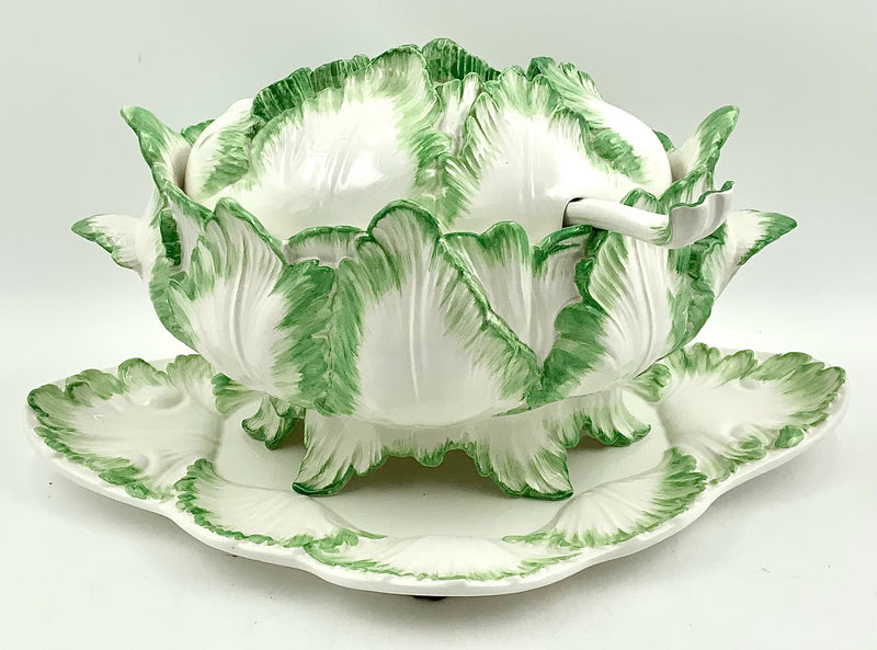 Italian Pottery Lidded Cabbage Tureen With Underplate