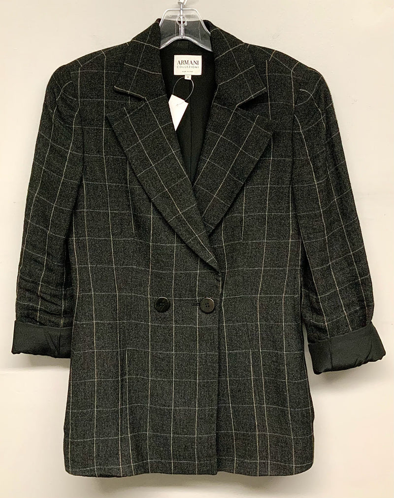 ARMANI COLLEZIONI Charcoal Windowpane Double Breasted Blazer