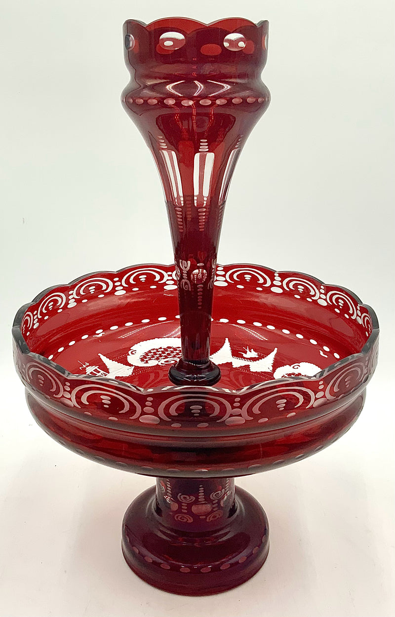 Egermann Czech Ruby Cut to Clear Epergne