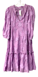 SUNDANCE Lavender Pintuck Floral Applique Tie Neck Puff Sleeve Dress
