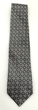 VERSACE Black Silver Embroidered Silk Squares Tie