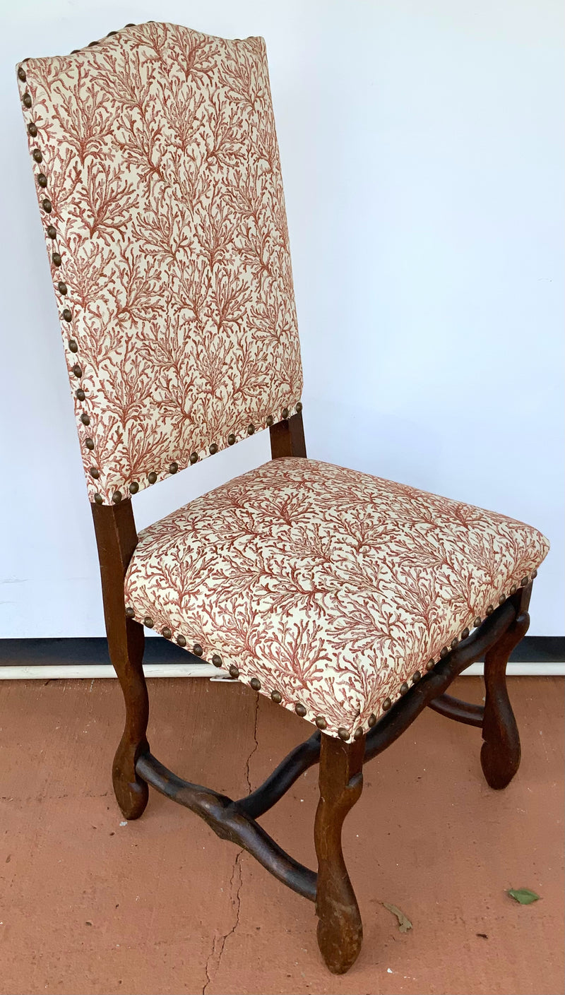 Set/4 Vintage Dining Chairs with Coral Upholstery