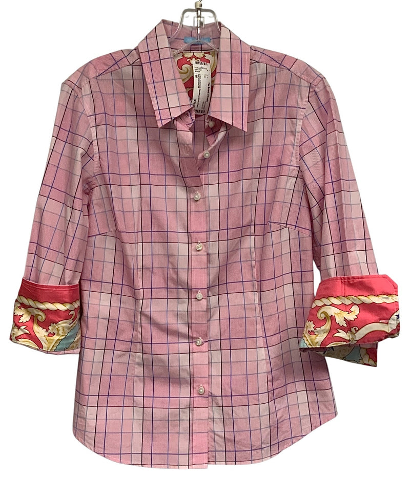J MCLAUGHLIN Pink/Blue/White Plaid L/S B/D Top