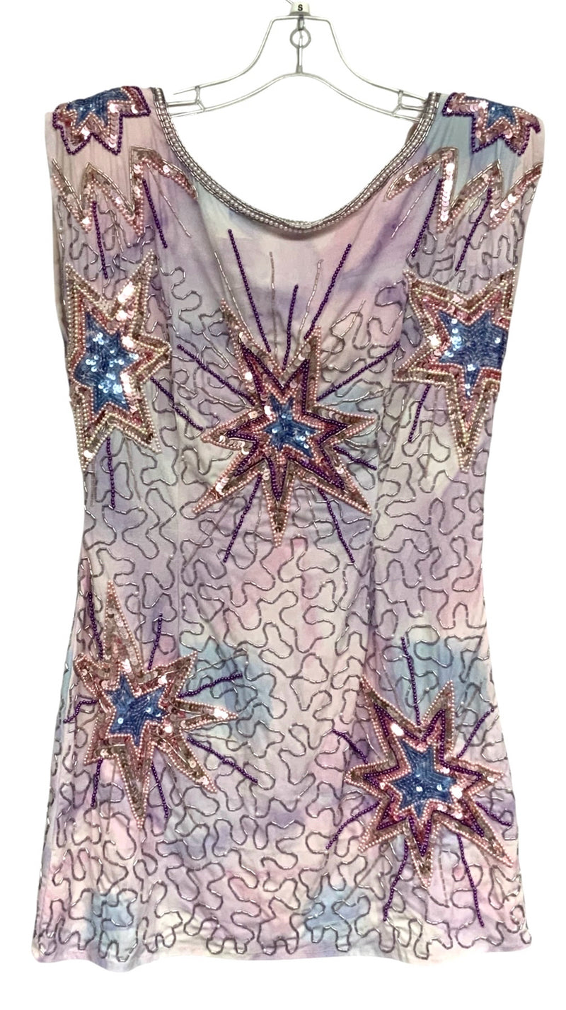 LOVE SHACK FANCY Purple Sweet Ocean Blue Sequin Beaded Colville Dress