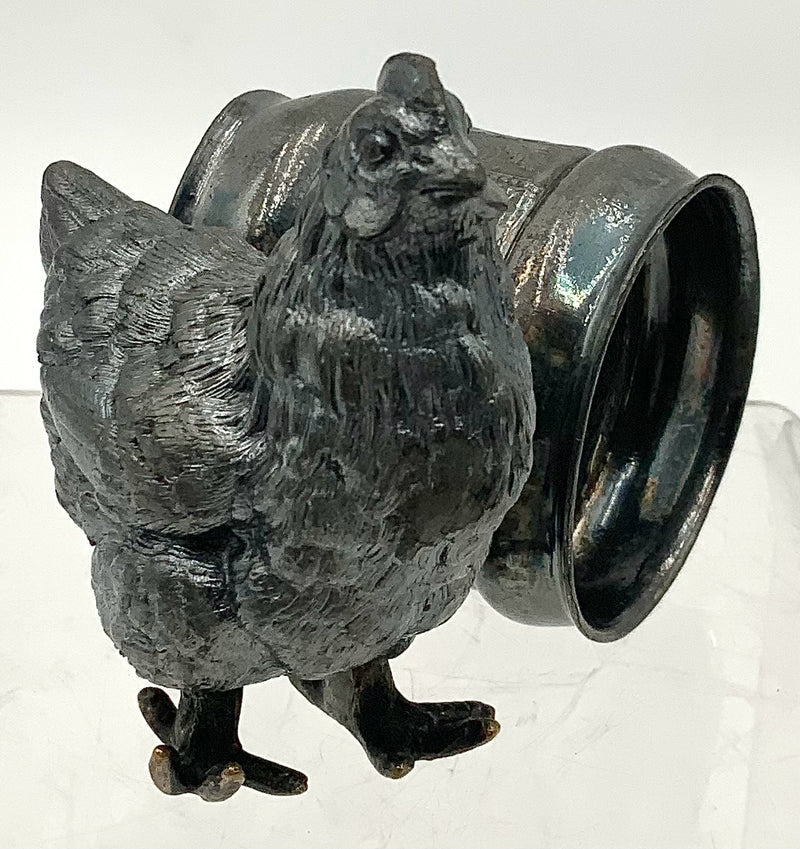 Meriden Antique Silverplate Napkin Ring with Chicken