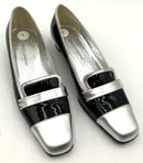 DOLCE & GABBANA Black Patent Silver Leather Cap Toe Low Heel Pumps 37