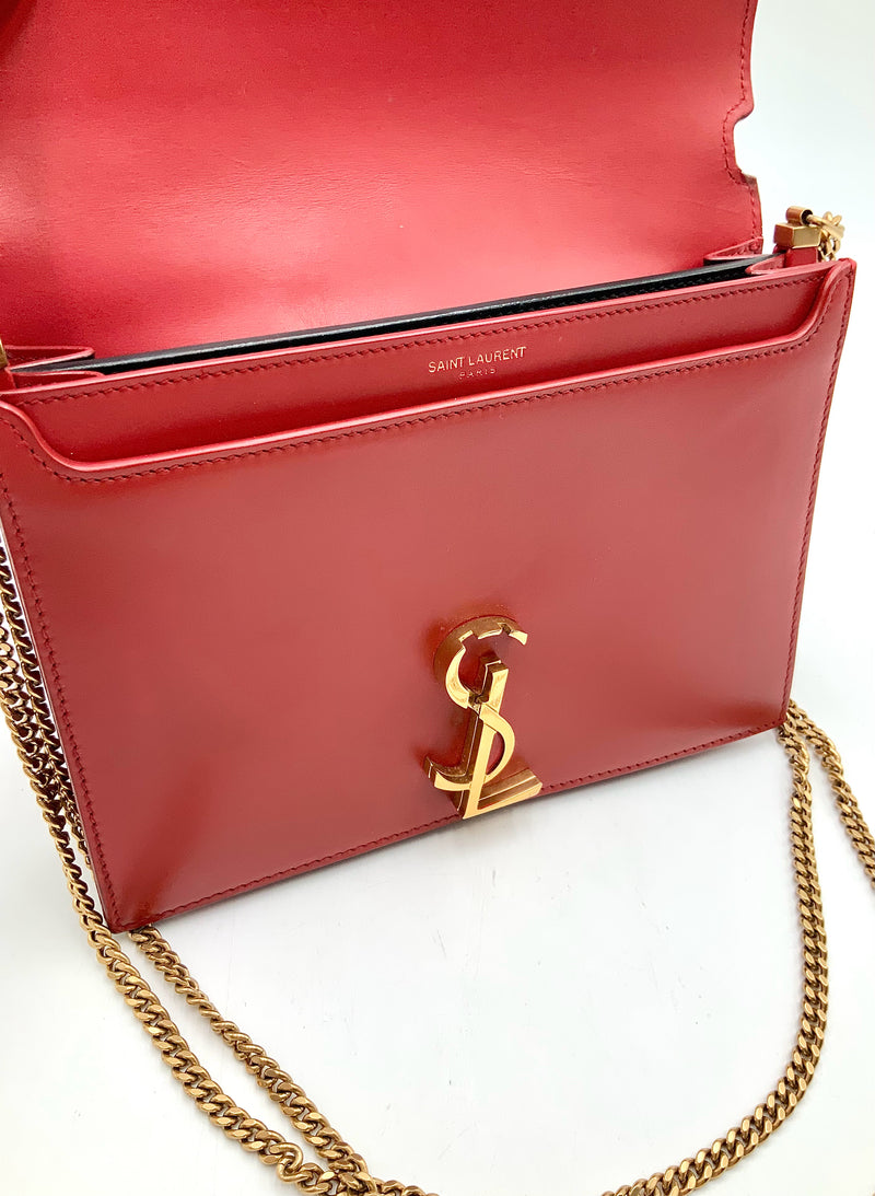 Yves St Laurent Red Leather Cassandre Envelope Chain Bag