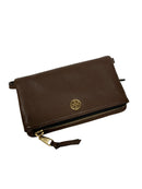 TORY BURCH Brown Leather Foldover Crossbody Bag AS IS
