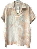 LAFAYETTE 148 Pink/White Shadow Print V-Neck S/S Linen Top