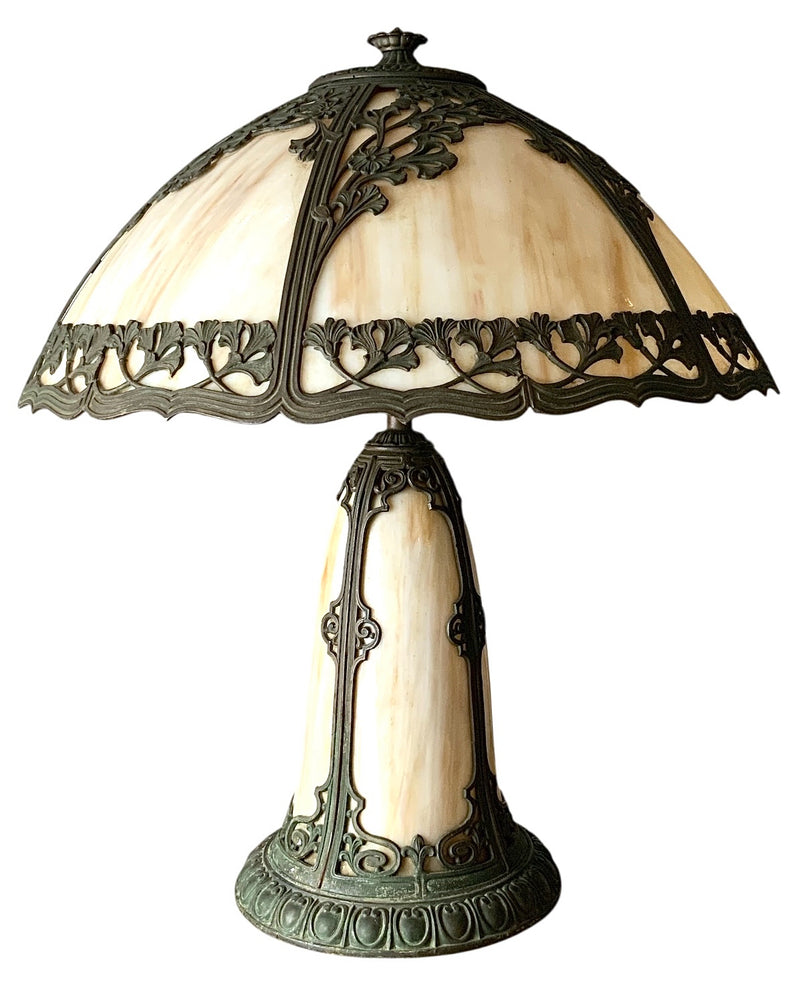 Antique Art Nouveau Slag Glass Table Lamp