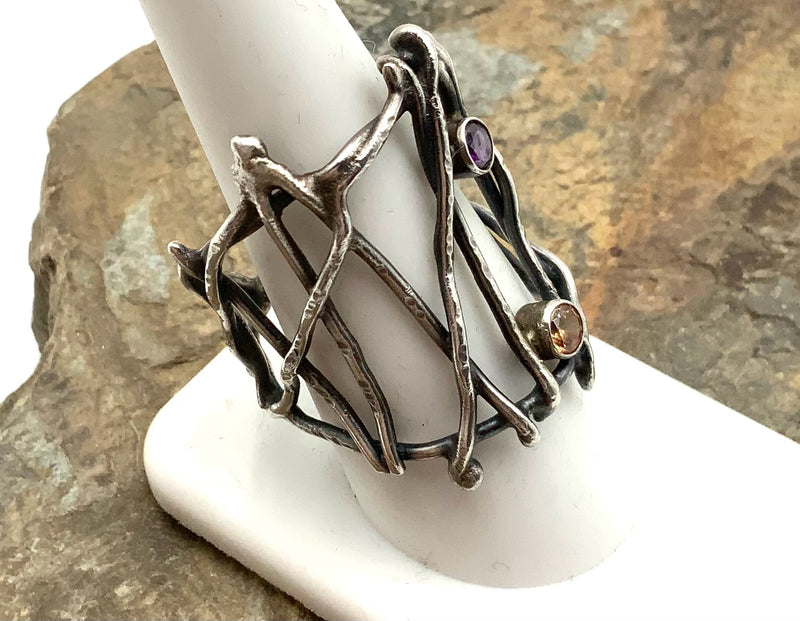 Sterling, Amethyst & Citrine Ring
