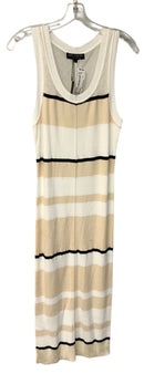 CENTRAL PARK WEST White/Tan/Black Stripe Scoop Neck S/L Knit Maxi Dress