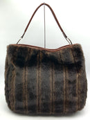 GLENDA GIES Brown Leather Faux Fur Paneled Large Shoulder Bag