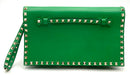 VALENTINO GARAVANI Green Leather Rockstud Flap Clutch
