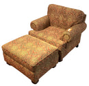 Henredon Oversized Club Chair and Ottoman with Maroon Tapestry Upholstery