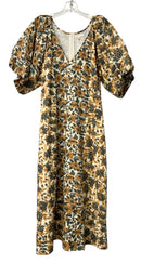 ANNA CATE Cream Camel Gray Floral Cotton Puff Sleeve Midi Dress