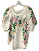 SUNDANCE White w/Multi Floral Embroid Puff Sleeve Top