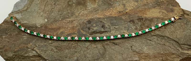 Gold Over Sterling, Simulated Diamond/Sim. Emerald Tennis Bracelet