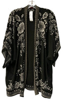 JOHNNY WAS Black w/Grey Floral Embroid Kimono Sleeve Duster
