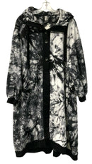 SIMPLY VANITE Black/White Tie Dye L/S B/D Hooded Jacket/Coat