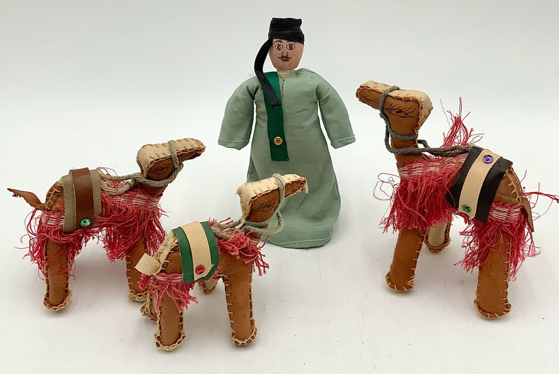 Four Piece Egyptian Leather Camel Figure Set