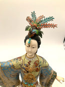 Vintage Chinese Cloisonne Figure of Woman With Bird