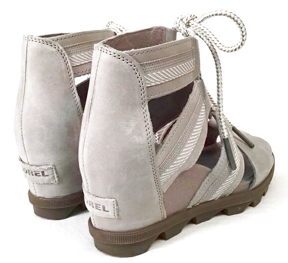 SOREL Grey Leather Lace Up Joanie Wedge Sandals 7.5