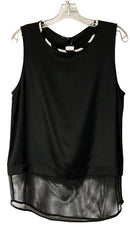 ST JOHN Black Silk White/Black Collar Mesh Hem S/L Top