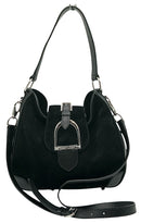 RALPH LAUREN Black Suede Stirrup Flap Bag